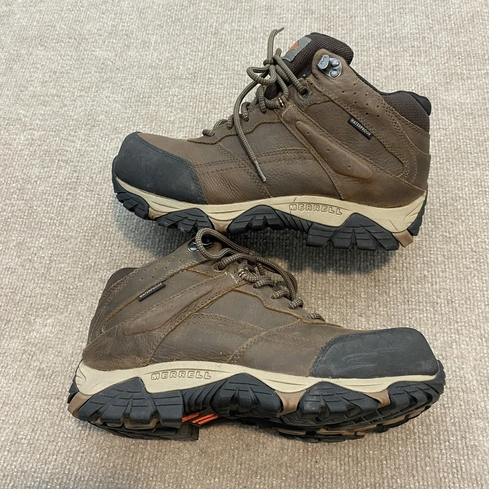 Merrell Work Boots Mens Size 7.5W Brown‎ Leather Waterproof Slip Resistant